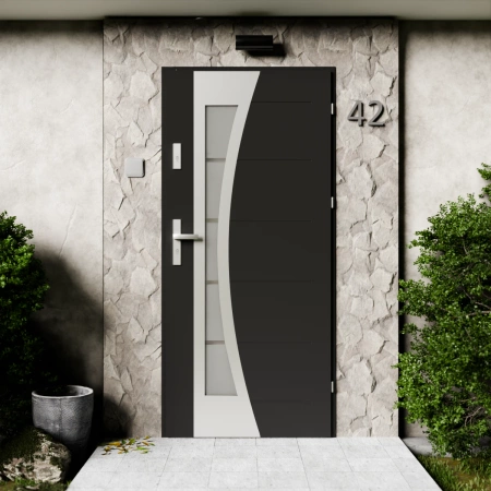 Drzwi zewnętrzne stalowe do domu Optima Inox 72mm z klamką energooszczędne Ud=1.3 przeszklone lustro weneckie szyba mleczna Program Czyste Powietrze