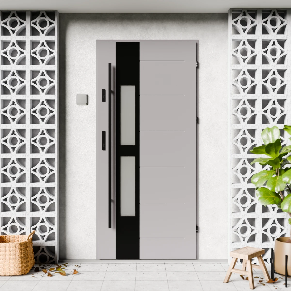 Drzwi zewnętrzne stalowe do domu Anda Black 72mm z antabą/pochwytem energooszczędne Ud=1.3 lustro weneckie szyba mleczna Program Czyste Powietrze