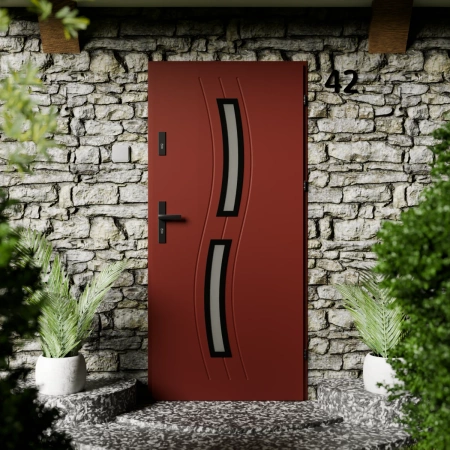 Drzwi zewnętrzne stalowe do domu Twista Black 72mm z klamką czarną energooszczędne Ud=1.3 lustro weneckie szyba mleczna Program Czyste Powietrze