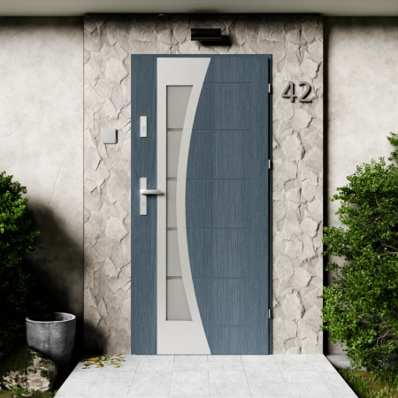 Drzwi zewnętrzne stalowe do domu Optima Inox 72mm z klamką energooszczędne Ud=1.3 przeszklone lustro weneckie szyba mleczna Program Czyste Powietrze