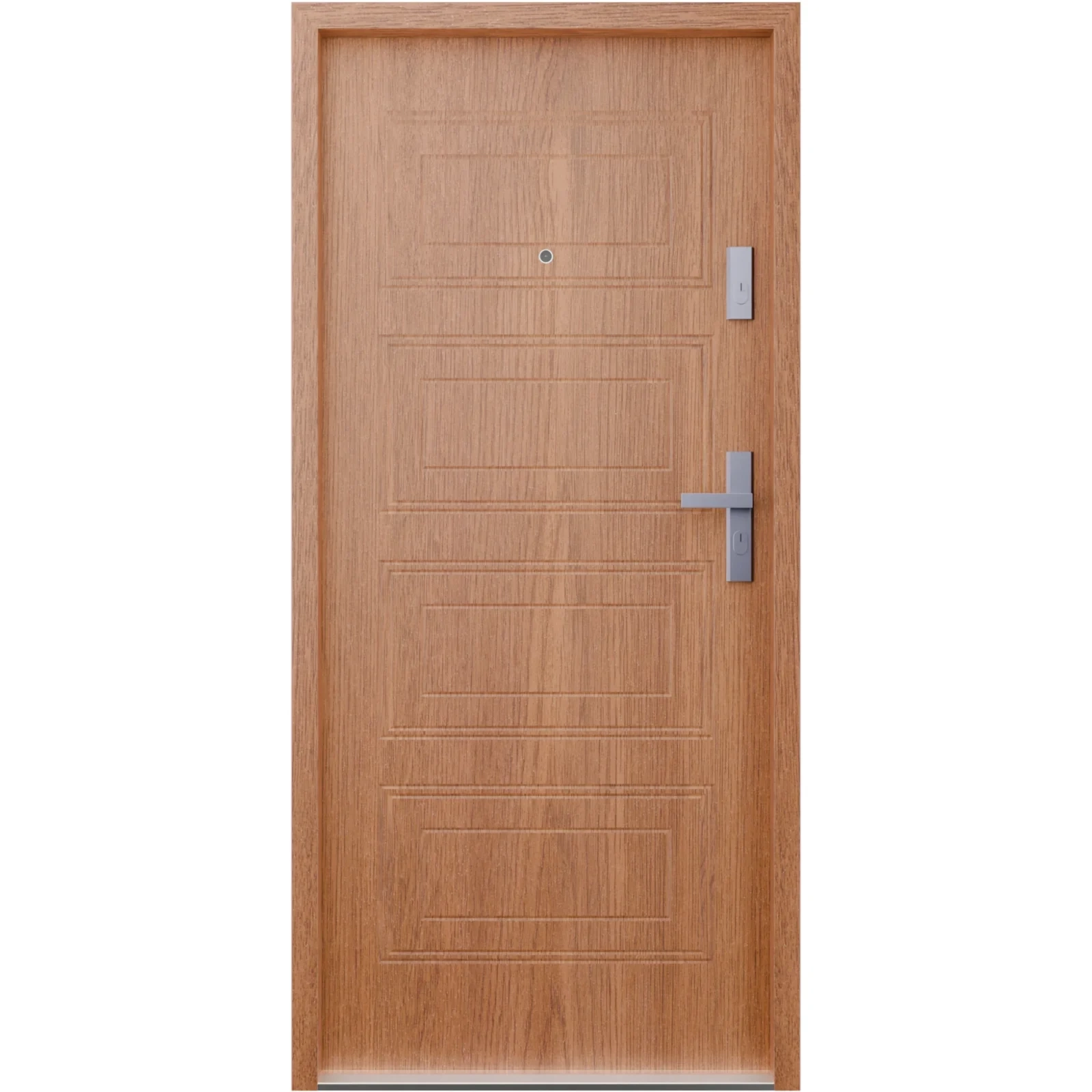 Ekonomiczne drzwi wewnątrzklatkowe wejściowe do mieszkania z klatki schodowej 55 mm stalowe złoty dąb T34