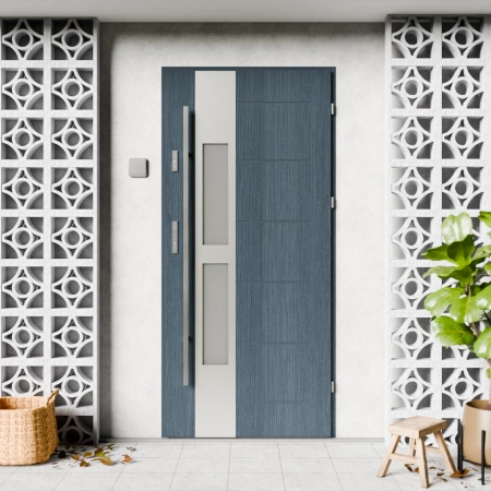 Anda Inox CK drzwi zewnętrzne 72 mm z antabą/pochwytem energooszczędne Ud-1.3 przeszklone lustro weneckie szyba mleczna Program Czyste Powietrze