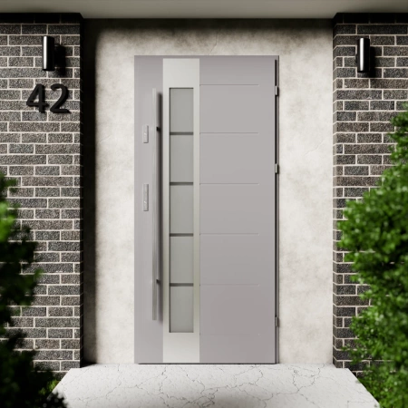 Drzwi zewnętrzne stalowe do domu Sanda Inox 72mm z antabą/pochwytem energooszczędne Ud-1.3 lustro weneckie szyba mleczna Program Czyste Powietrze