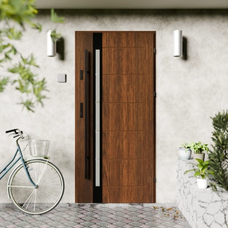 Drzwi zewnętrzne stalowe do domu Toreno Black 72mm z antabą/pochwytem energooszczędne Ud=1.3 lustro weneckie szyba mleczna Program Czyste Powietrze