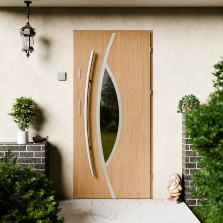 Drzwi zewnętrzne stalowe do domu Maestro Inox 72 mm z antabą/pochwytem energooszczędne Ud=1.3 lustro weneckie szyba mleczna Program Czyste Powietrze