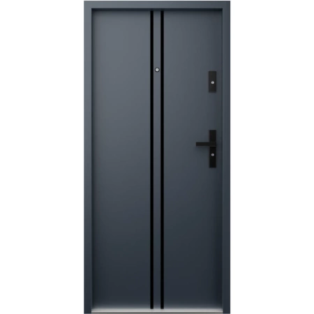 Drzwi wewnątrzklatkowe antywłamaniowe RC3 z Certyfikatem akustyczne wyciszające 47 dB 55 mm stalowe z klamką czarną i aplikacjami antracyt db703 A7