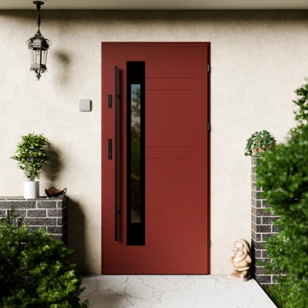 Drzwi zewnętrzne stalowe do domu Weno Black 72mm z antabą/pochwytem energooszczędne Ud=1.3 lustro weneckie szyba mleczna Program Czyste Powietrze