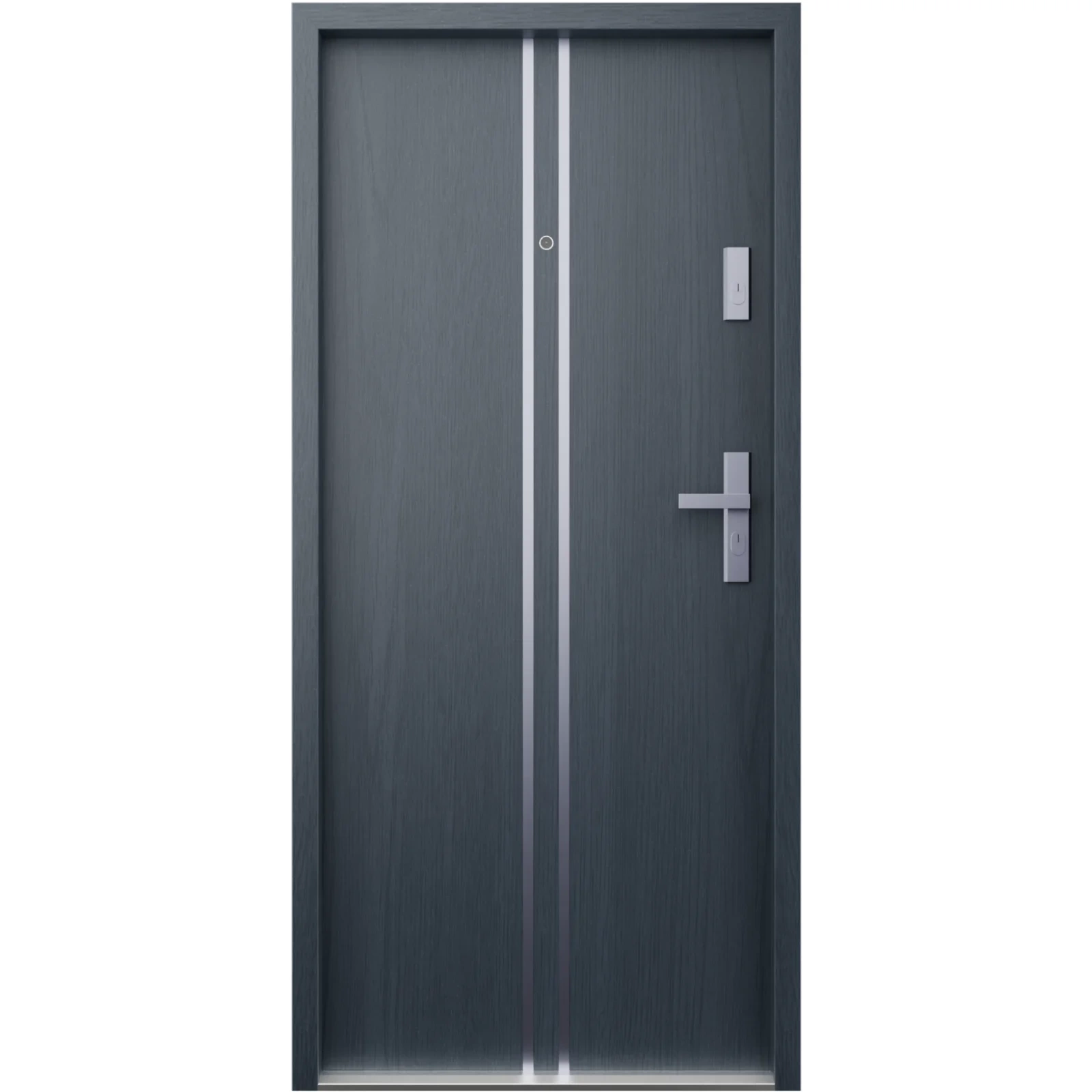 Ekonomiczne drzwi wewnątrzklatkowe wejściowe do mieszkania z klatki schodowej 55 mm stalowe antracyt drewnopodobny A7