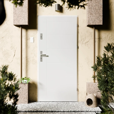 Basic Inox CK drzwi zewnętrzne 72 mm z klamką energooszczędne Ud-1.3 bez szyby pełne Program Czyste Powietrze