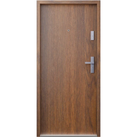 Drzwi wewnątrzklatkowe akustyczne wyciszające 47 dB z Certyfikatem antywłamaniowe RC3 55 mm stalowe gładkie z klamką inox srebrną orzech G00