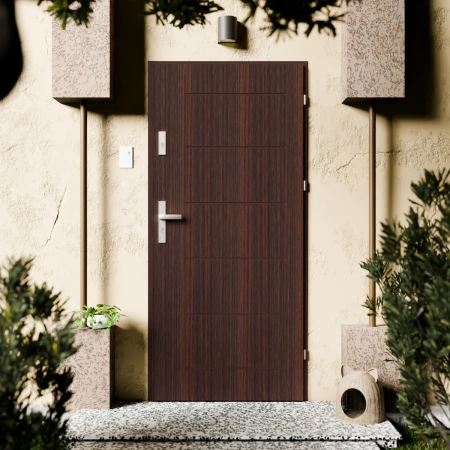 Drzwi zewnętrzne stalowe do domu Basic Inox 72mm z klamką srebrną energooszczędne Ud=1.3 bez szyby pełne Program Czyste Powietrze