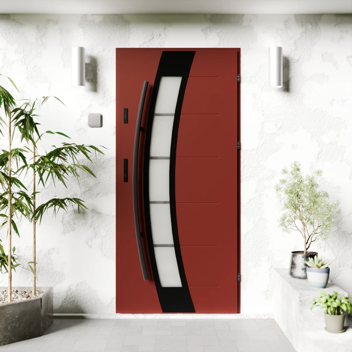 Drzwi zewnętrzne stalowe do domu Efekta Black 72mm z antabą/pochwytem energooszczędne Ud=1.3 lustro weneckie szyba mleczna Program Czyste Powietrze