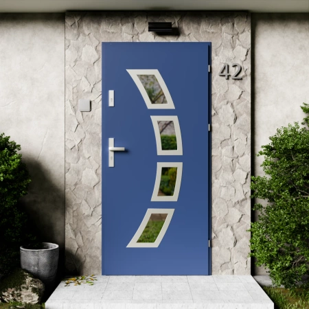 Drzwi zewnętrzne stalowe do domu Cinea Inox 72mm z klamką energooszczędne Ud=1.3 przeszklone lustro weneckie szyba mleczna Program Czyste Powietrze