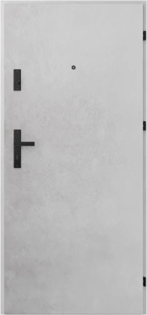 Drzwi wewnątrzklatkowe antywłamaniowe RC3 z Certyfikatem akustyczne wyciszające 47 dB 55 mm stalowe gładkie z klamką czarną beton G00