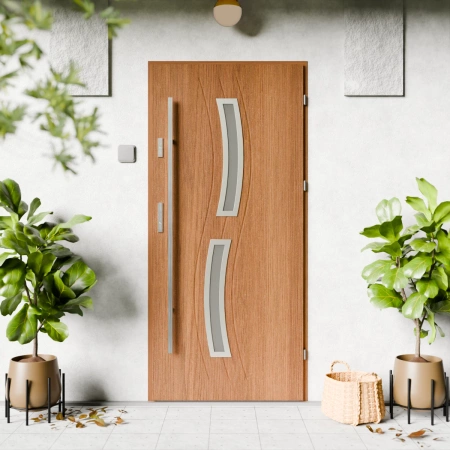 Drzwi zewnętrzne stalowe do domu Twista Inox 72 mm z antabą/pochwytem energooszczędne Ud=1.3 lustro weneckie szyba mleczna Program Czyste Powietrze