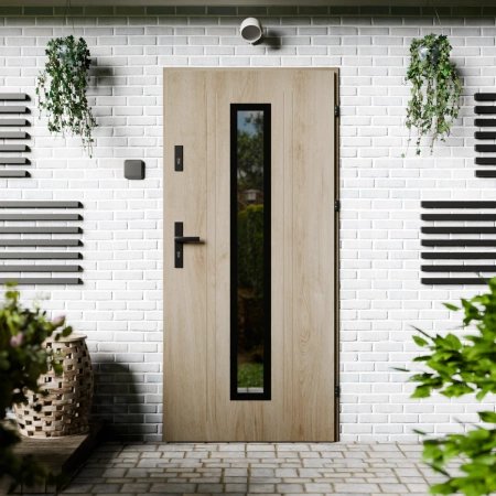 Presto Black CK drzwi zewnętrzne 72 mm z klamką czarną energooszczędne Ud-1.3 przeszklone lustro weneckie szyba mleczna Program Czyste Powietrze