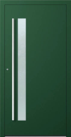 Drzwi zewnętrzne do domu aluminiowe 90 mm RC2 na wymiar klamka i antaba inox Premium Alu P90 energooszczędne z szybą zielone M14