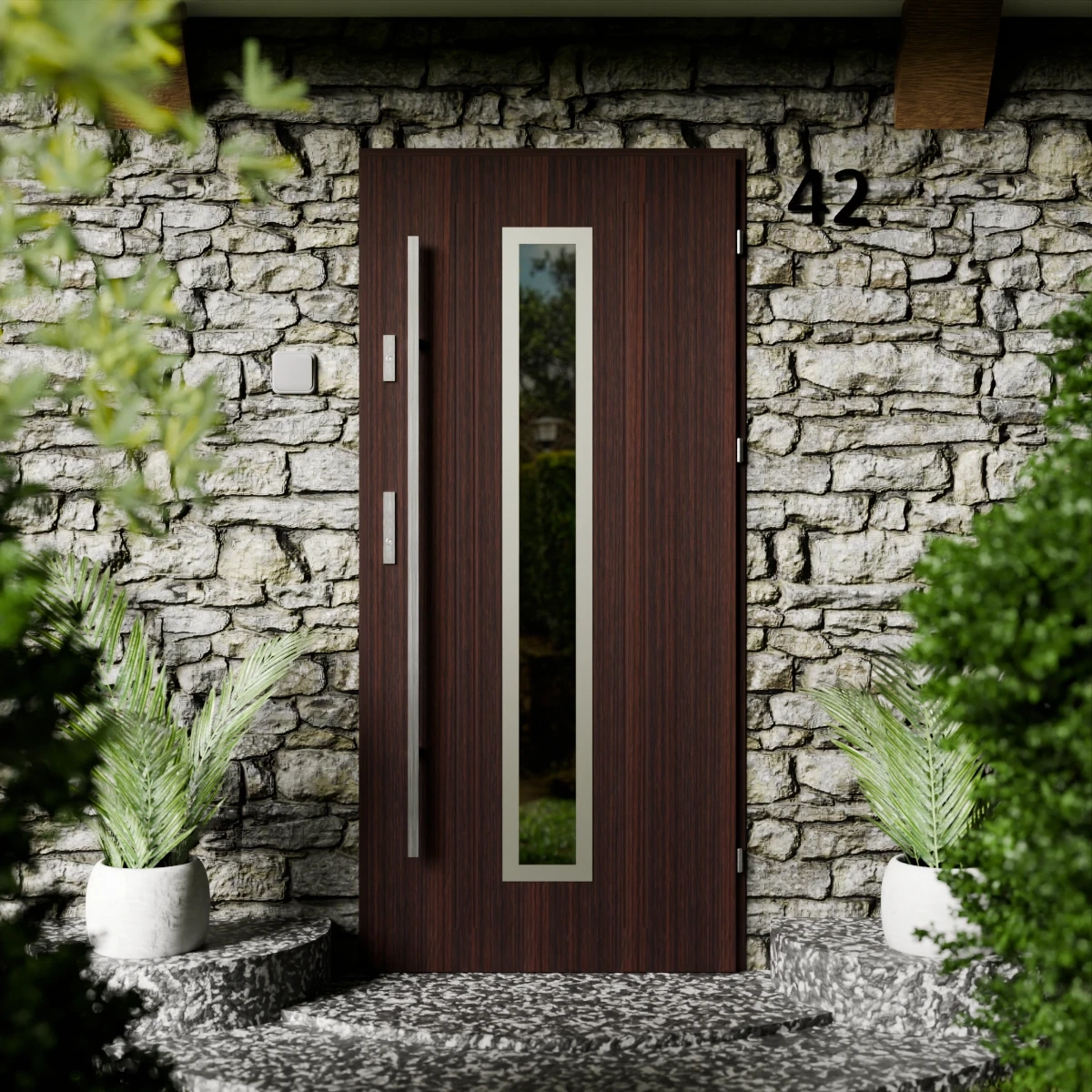 Presto Inox CK drzwi zewnętrzne 72 mm z antabą/pochwytem energooszczędne Ud-1.3 przeszklone lustro weneckie szyba mleczna Program Czyste Powietrze