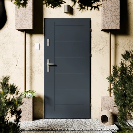 Basic Inox CK drzwi zewnętrzne 72 mm z klamką energooszczędne Ud-1.3 bez szyby pełne Program Czyste Powietrze