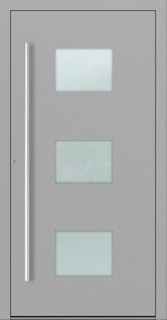 Drzwi zewnętrzne wejściowe domu aluminiowe na wymiar 90mm RC2 pochwyt/antaba Premium KOBBE energooszczędne RAL na zamówienie szare M210