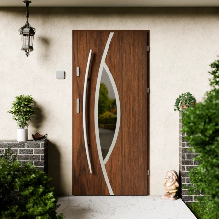 Drzwi zewnętrzne stalowe do domu Maestro Inox 72 mm z antabą/pochwytem energooszczędne Ud=1.3 lustro weneckie szyba mleczna Program Czyste Powietrze