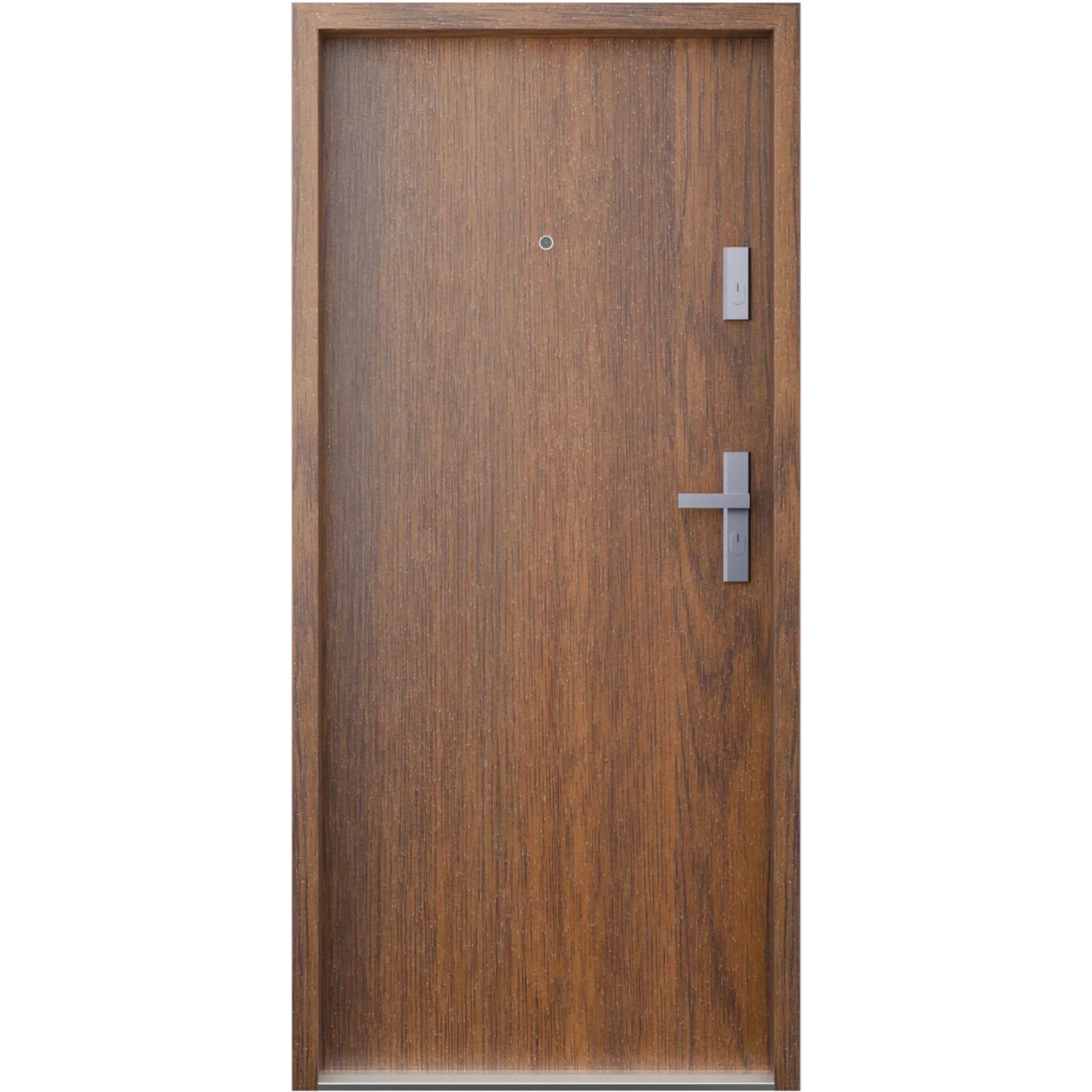 Drzwi wewnątrzklatkowe antywłamaniowe RC3 z Certyfikatem akustyczne wyciszające 47 dB 55 mm stalowe gładkie z klamką inox srebrną orzech G00