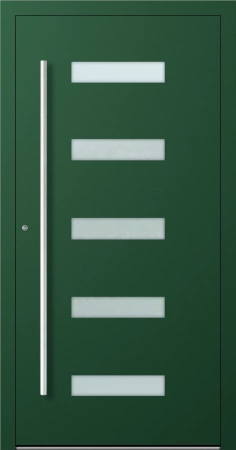 Drzwi zewnętrzne wejściowe domu aluminiowe na wymiar 90mm RC2 pochwyt/antaba Premium KOBBE energooszczędne RAL na zamówienie zielone M11