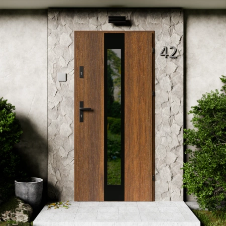 Modern Black CK drzwi zewnętrzne 72 mm z klamką czarną energooszczędne Ud-1.3 przeszklone lustro weneckie szyba mleczna Program Czyste Powietrze