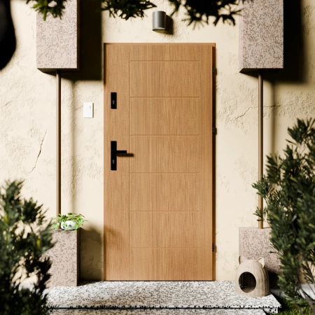 Drzwi zewnętrzne stalowe do domu Basic Black 72mm z czarną klamką energooszczędne Ud=1.3 bez szyby pełne Program Czyste Powietrze