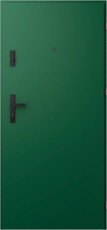 Drzwi wewnątrzklatkowe antywłamaniowe RC3 z Certyfikatem akustyczne wyciszające 47 dB 55 mm stalowe gładkie z klamką czarną zielone G00