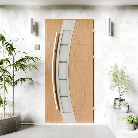 Efekta Inox CK drzwi zewnętrzne 72 mm z antabą/pochwytem energooszczędne Ud-1.3 przeszklone lustro weneckie szyba mleczna Program Czyste Powietrze