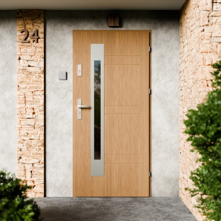 Drzwi zewnętrzne stalowe do domu Weno Inox 72mm z klamką energooszczędne Ud=1.3 przeszklone lustro weneckie szyba mleczna Program Czyste Powietrze