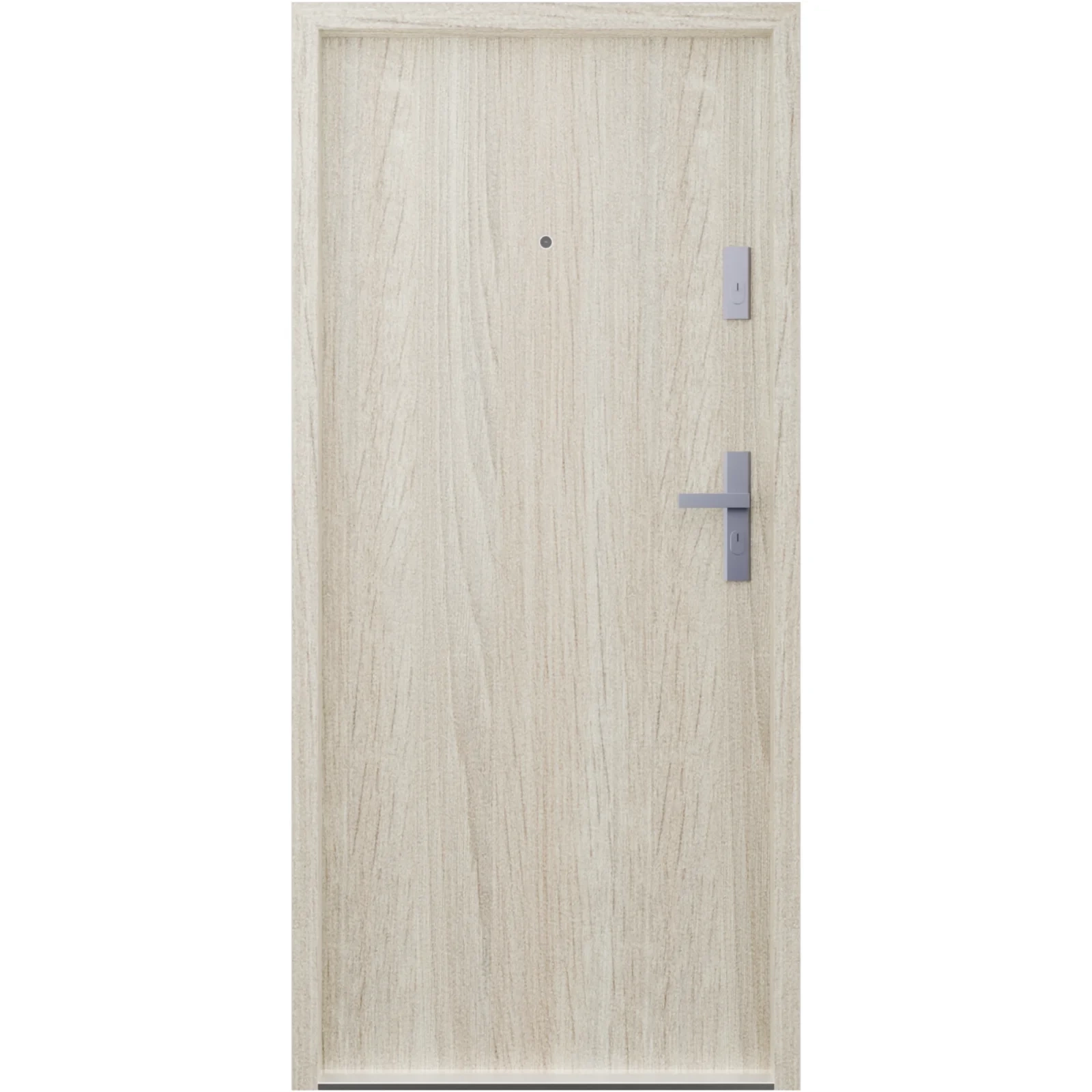 Drzwi wewnątrzklatkowe antywłamaniowe RC3 z Certyfikatem akustyczne wyciszające 47 dB 55 mm stalowe gładkie z klamką inox srebrną dąb sonoma G00