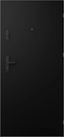 Drzwi wewnątrzklatkowe antywłamaniowe RC3 z Certyfikatem akustyczne wyciszające 47 dB 55 mm stalowe gładkie z czarną klamką czarne G00