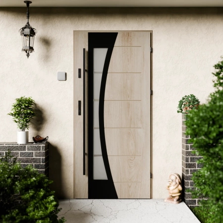 Drzwi zewnętrzne stalowe do domu Optima Black 72mm z antabą/pochwytem energooszczędne Ud=1.3 lustro weneckie szyba mleczna Program Czyste Powietrze