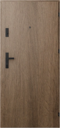 Drzwi wewnątrzklatkowe antywłamaniowe RC3 z Certyfikatem akustyczne wyciszające 47 dB 55 mm stalowe gładkie z klamką czarną dąb trufla G00