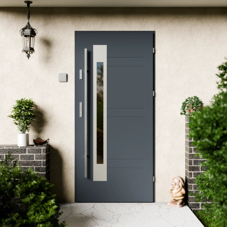 Weno Inox CK drzwi zewnętrzne 72 mm z antabą/pochwytem energooszczędne Ud-1.3 przeszklone lustro weneckie szyba mleczna Program Czyste Powietrze