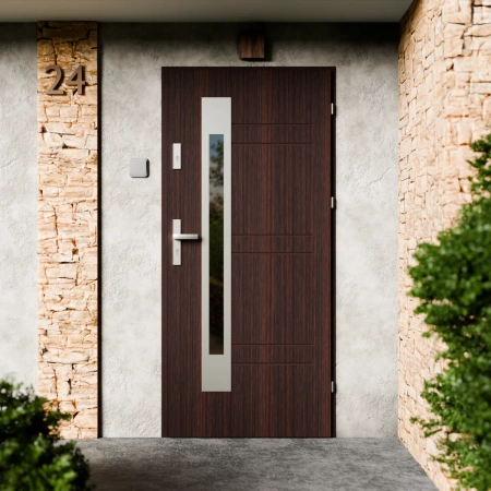 Drzwi zewnętrzne stalowe do domu Weno Inox 72mm z klamką energooszczędne Ud=1.3 przeszklone lustro weneckie szyba mleczna Program Czyste Powietrze