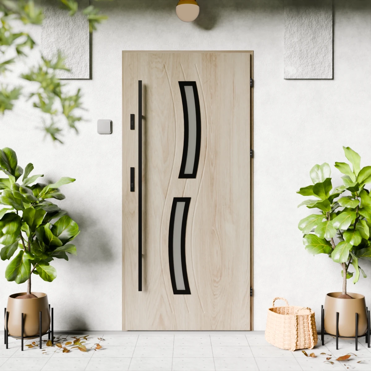 Drzwi zewnętrzne stalowe do domu Twista Black 72mm z antabą/pochwytem energooszczędne Ud=1.3 lustro weneckie szyba mleczna Program Czyste Powietrze