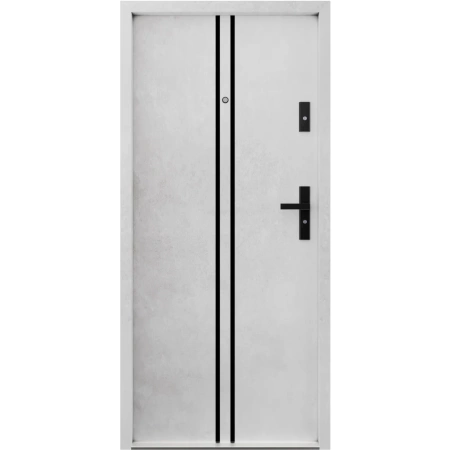 Drzwi wewnątrzklatkowe antywłamaniowe RC3 z Certyfikatem akustyczne wyciszające 47 dB 55 mm stalowe z klamką czarną i aplikacjami beton A7