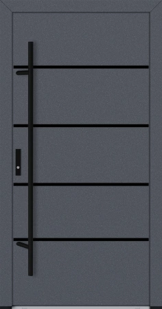 Drzwi zewnętrzne wejściowe do domu stalowo aluminiowe 82 mm DS82 pełne z czarnymi okuciami antracyt db703 Program Czyste Powietrze M22