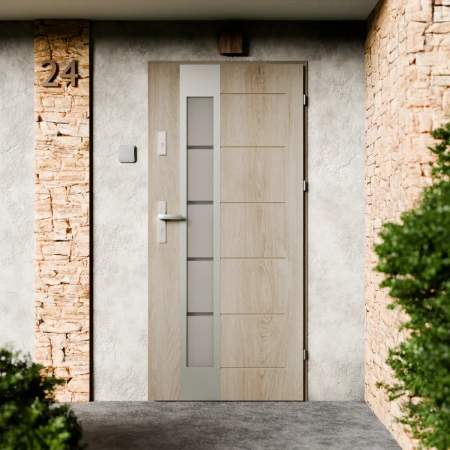 Sanda Inox CK drzwi zewnętrzne 72 mm z klamką energooszczędne Ud-1.3 przeszklone lustro weneckie szyba mleczna Program Czyste Powietrze