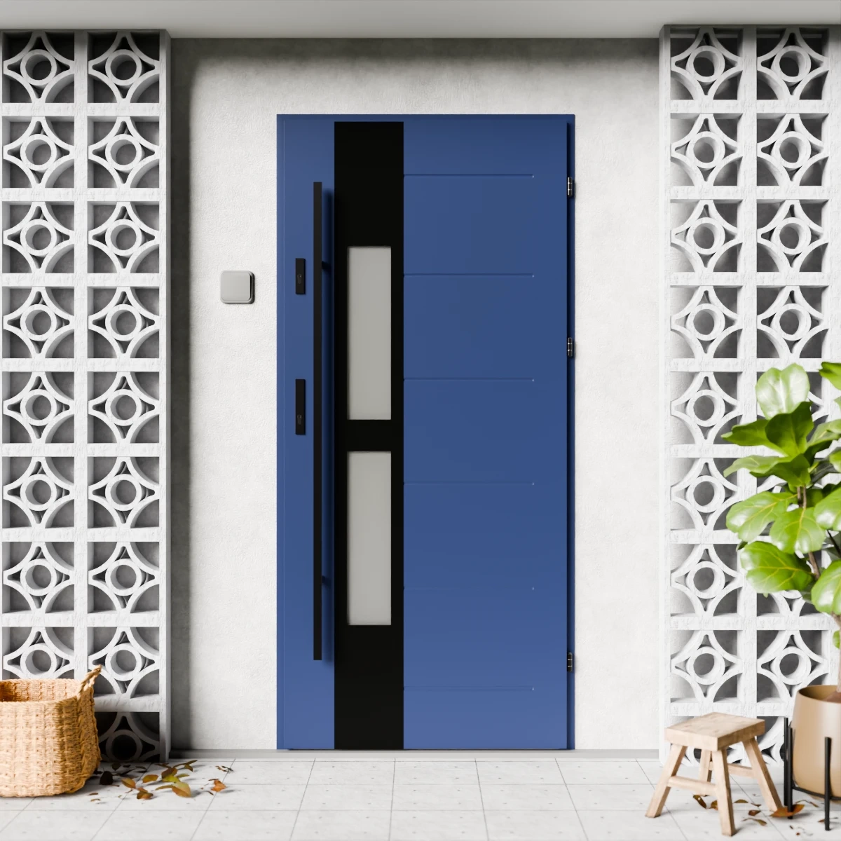 Drzwi zewnętrzne stalowe do domu Anda Black 72mm z antabą/pochwytem energooszczędne Ud=1.3 lustro weneckie szyba mleczna Program Czyste Powietrze