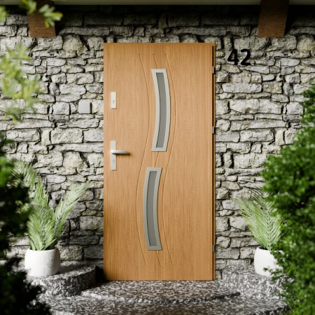 Drzwi zewnętrzne stalowe do domu Twista Inox 72mm z klamką energooszczędne Ud=1.3 lustro weneckie szyba mleczna Program Czyste Powietrze