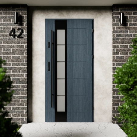 Drzwi zewnętrzne stalowe do domu Sanda Black 72mm z antabą/pochwytem energooszczędne Ud=1.3 lustro weneckie szyba mleczna Program Czyste Powietrze