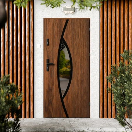 Maestro Black CK drzwi zewnętrzne 72 mm z klamką czarną energooszczędne Ud-1.3 przeszklone lustro weneckie szyba mleczna Program Czyste Powietrze