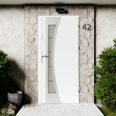 Drzwi zewnętrzne stalowe do domu Optima Inox 72mm z klamką energooszczędne Ud=1.3 przeszklone lustro weneckie szyba mleczna Program Czyste Powietrze