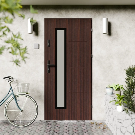 Tinea Black CK drzwi zewnętrzne 72 mm z klamką czarną energooszczędne Ud-1.3 przeszklone lustro weneckie szyba mleczna Program Czyste Powietrze