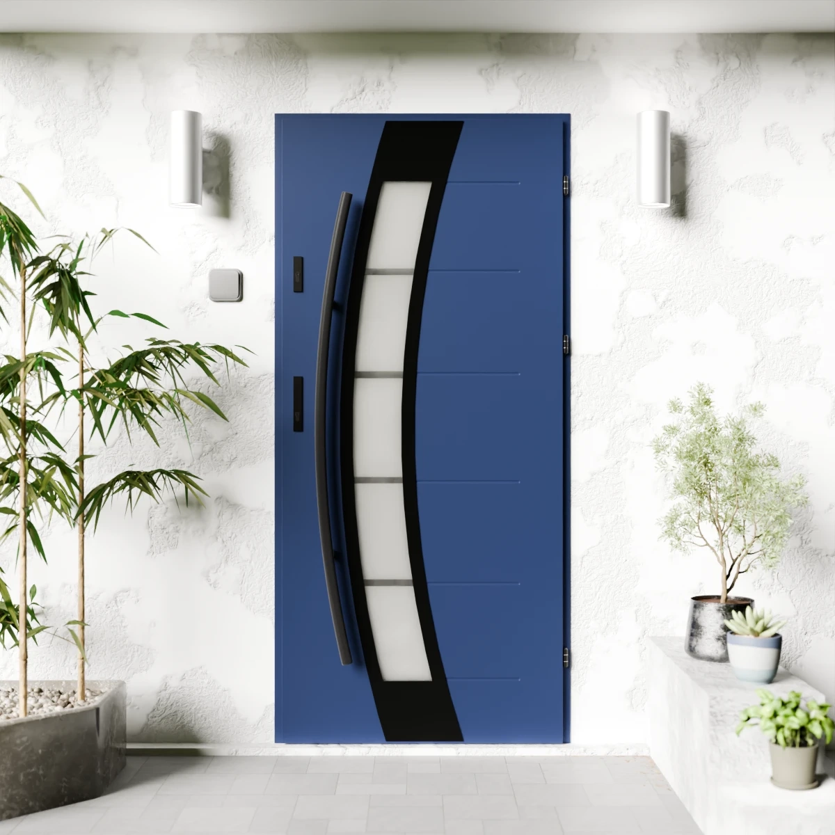 Drzwi zewnętrzne stalowe do domu Efekta Black 72mm z antabą/pochwytem energooszczędne Ud=1.3 lustro weneckie szyba mleczna Program Czyste Powietrze