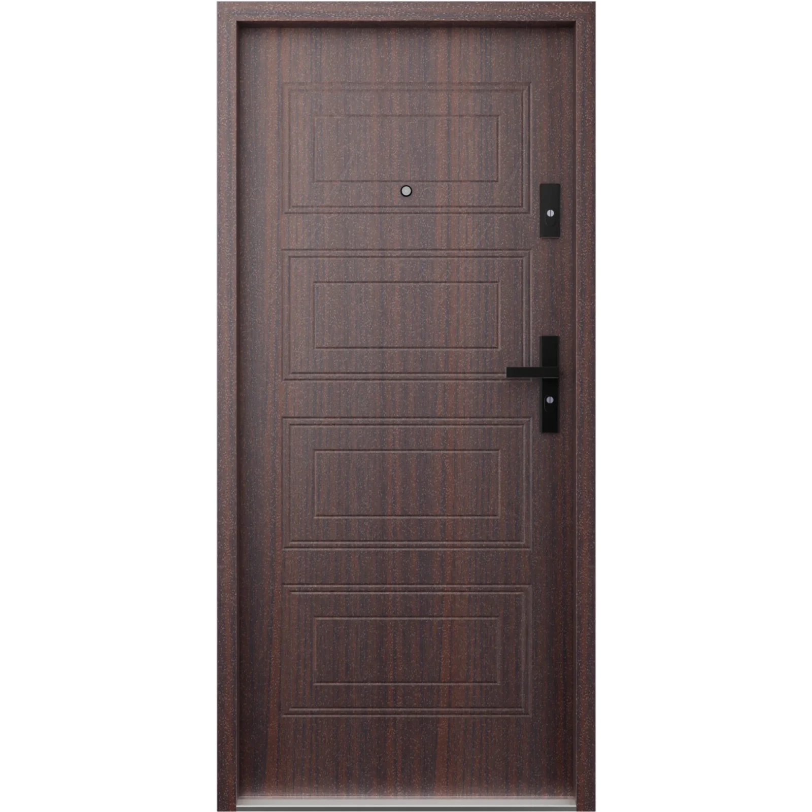 Ekonomiczne drzwi wewnątrzklatkowe wejściowe do mieszkania z klatki schodowej 55 mm stalowe mahoń T34